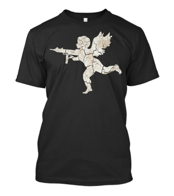 Angel With Gun Cracked Concrete Effect T-Shirt
