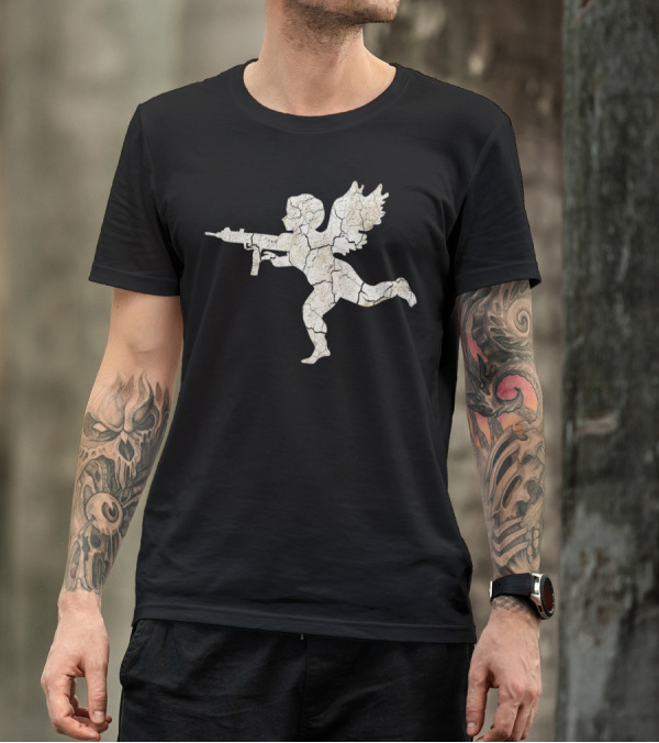 Angel With Gun Cracked Concrete Effect T-Shirt