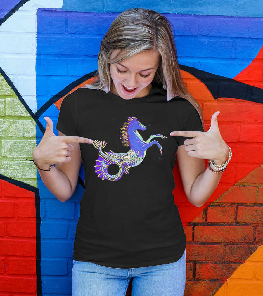 Blue Sea Horse Mystical Nautical Creature T-Shirt