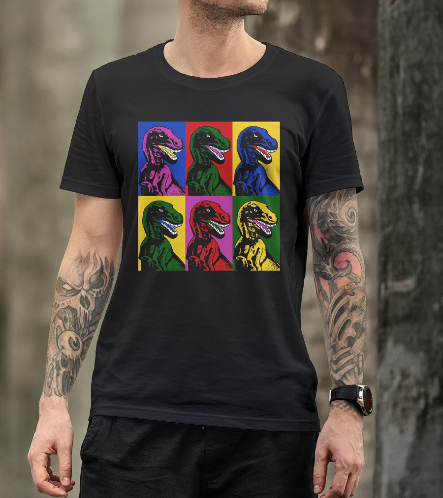 Dinosaur Pop Art Andy Warhol Style Multicolor T-Rex Blocks T-Shirt