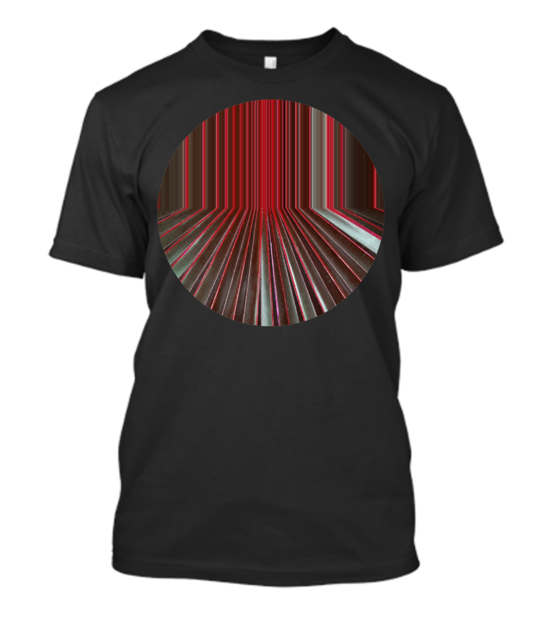 Red Room Striped Geometric Illusion In Circular Frame T-Shirt