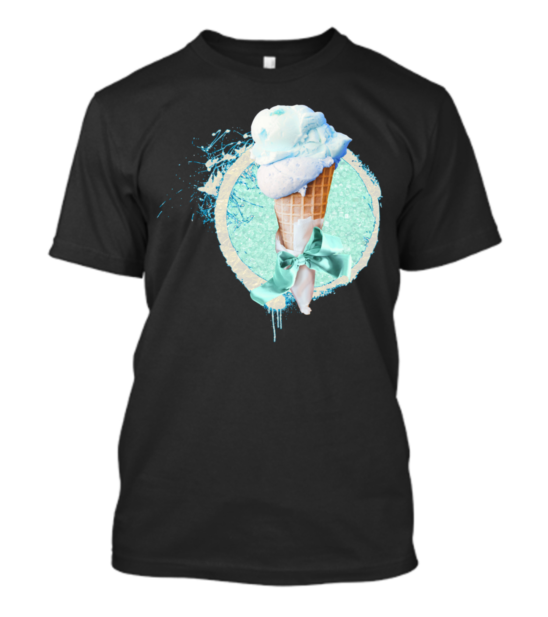 Blue Sugar Ice Cream Cone With Ribbon And Splatter T-Shirt