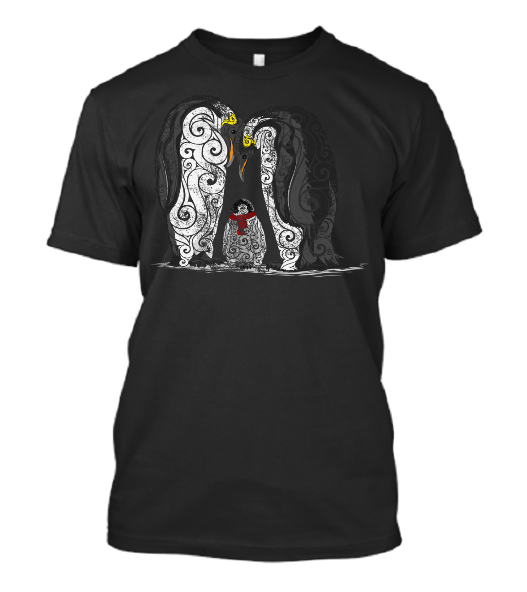 Swirly Penguin Family Intricate Whimsical Patterns On Penguins T-Shirt