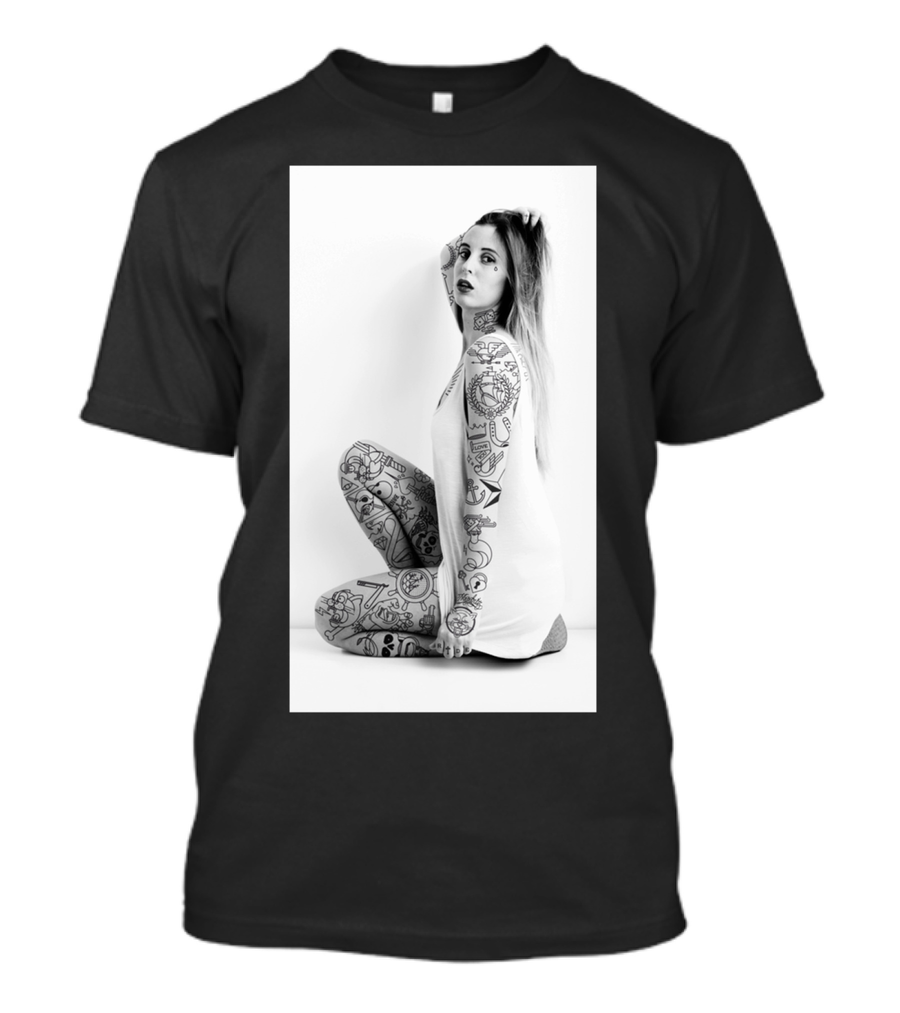 Angie Tattoo Art Black And White Fashion Pose T-Shirt
