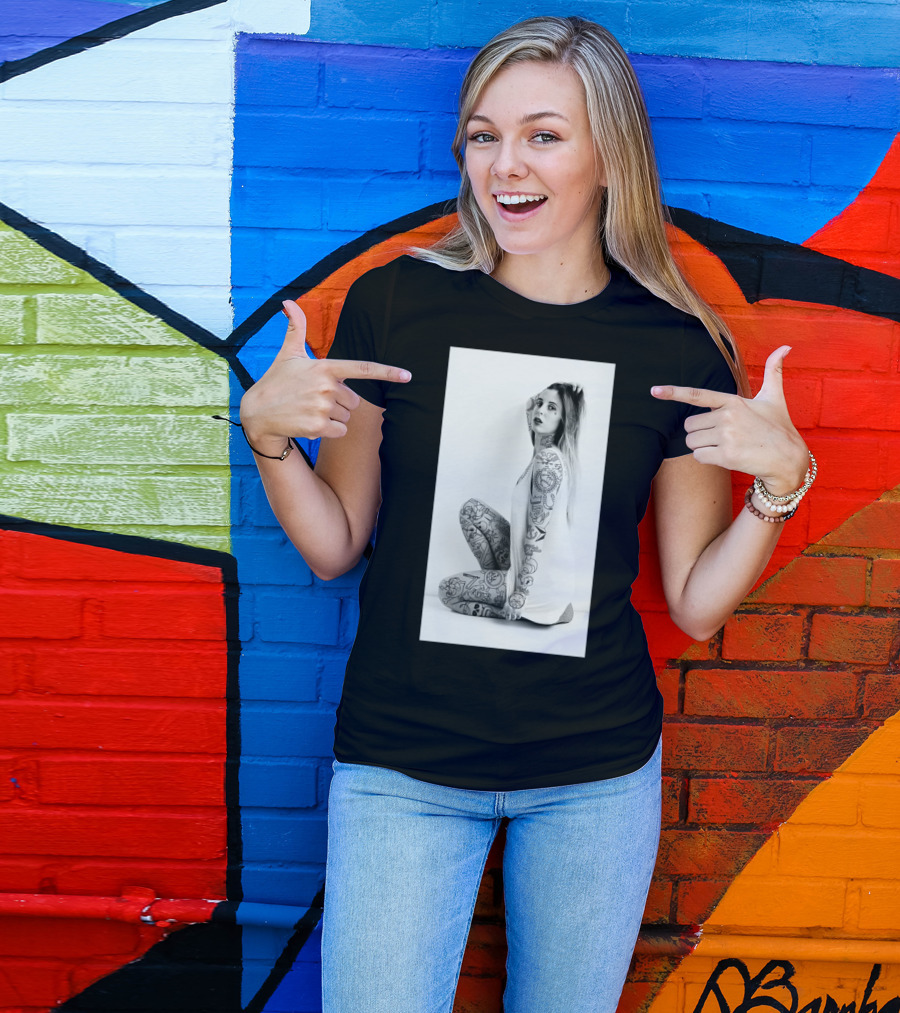 Angie Tattoo Art Black And White Fashion Pose T-Shirt