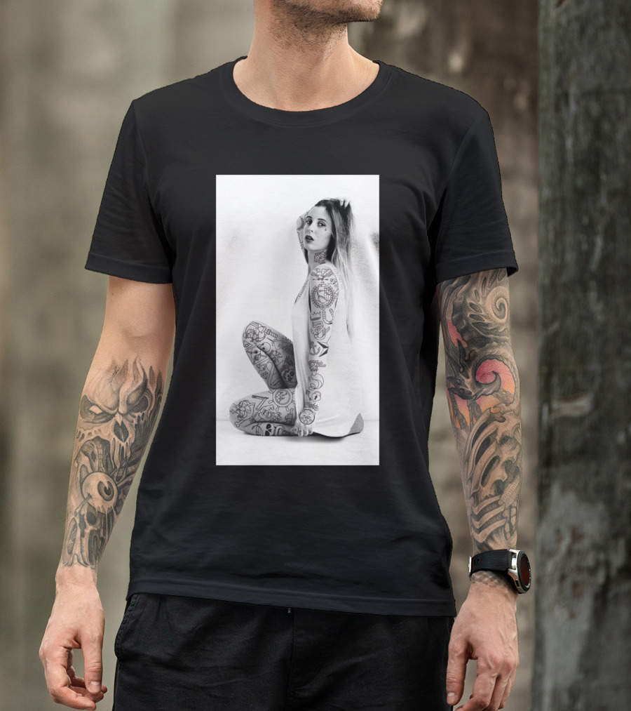 Angie Tattoo Art Black And White Fashion Pose T-Shirt