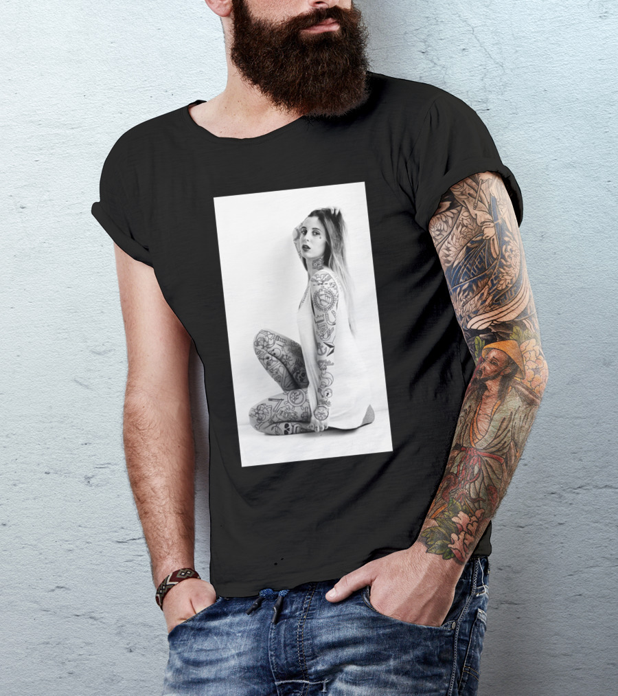 Angie Tattoo Art Black And White Fashion Pose T-Shirt