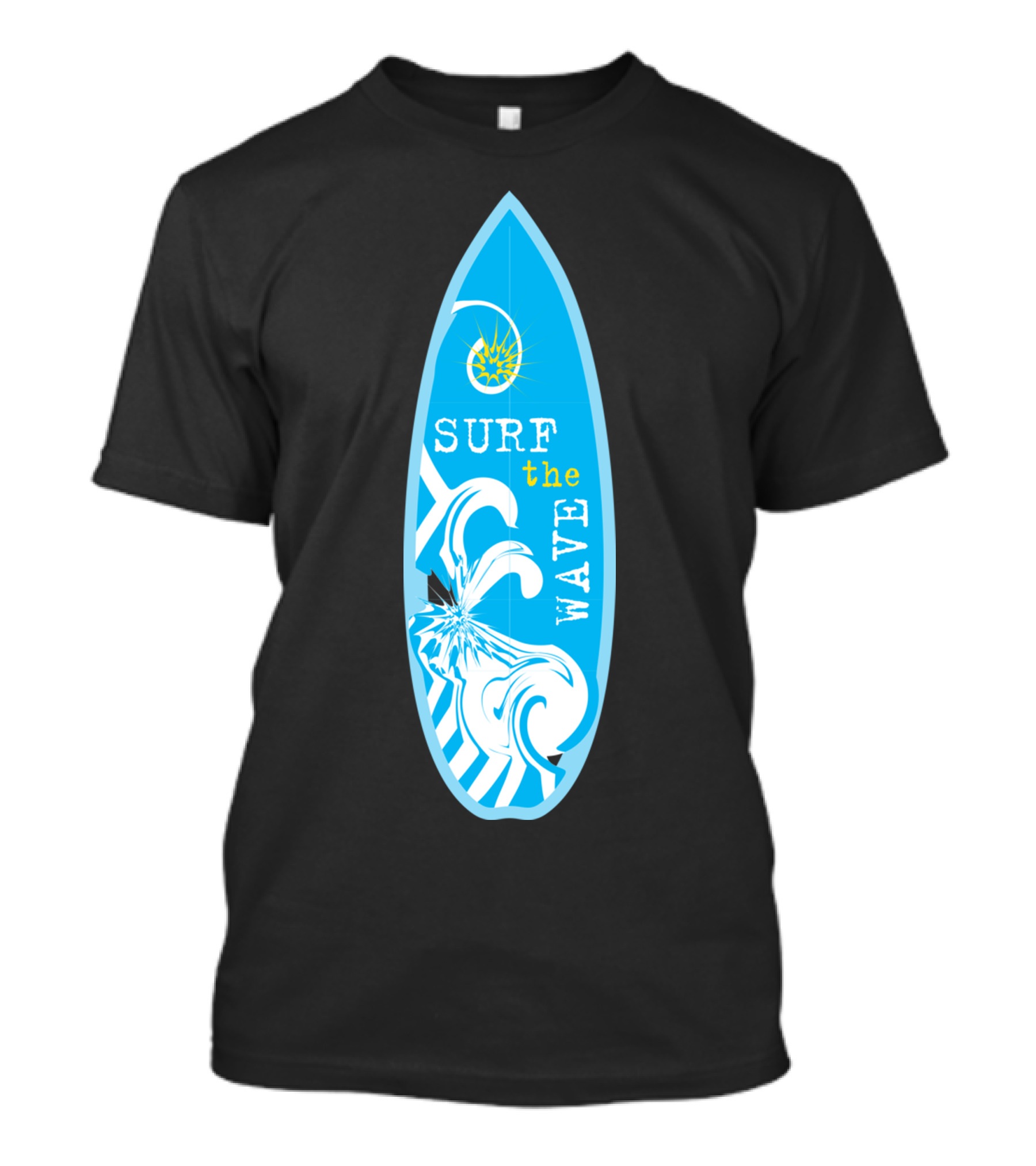 Surf The Wave Blue Surfboard With White T-Shirt