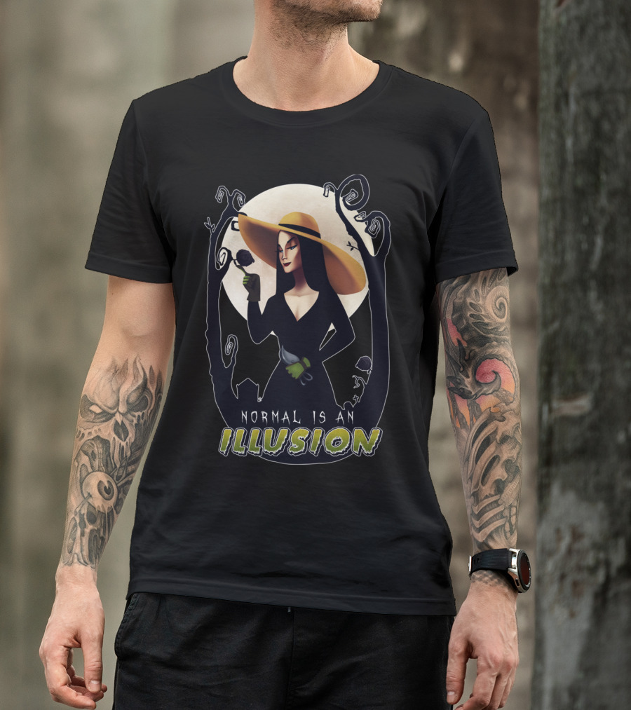 Normal Is An Illusion Gothic Woman With Black Rose And Moon T-Shirt