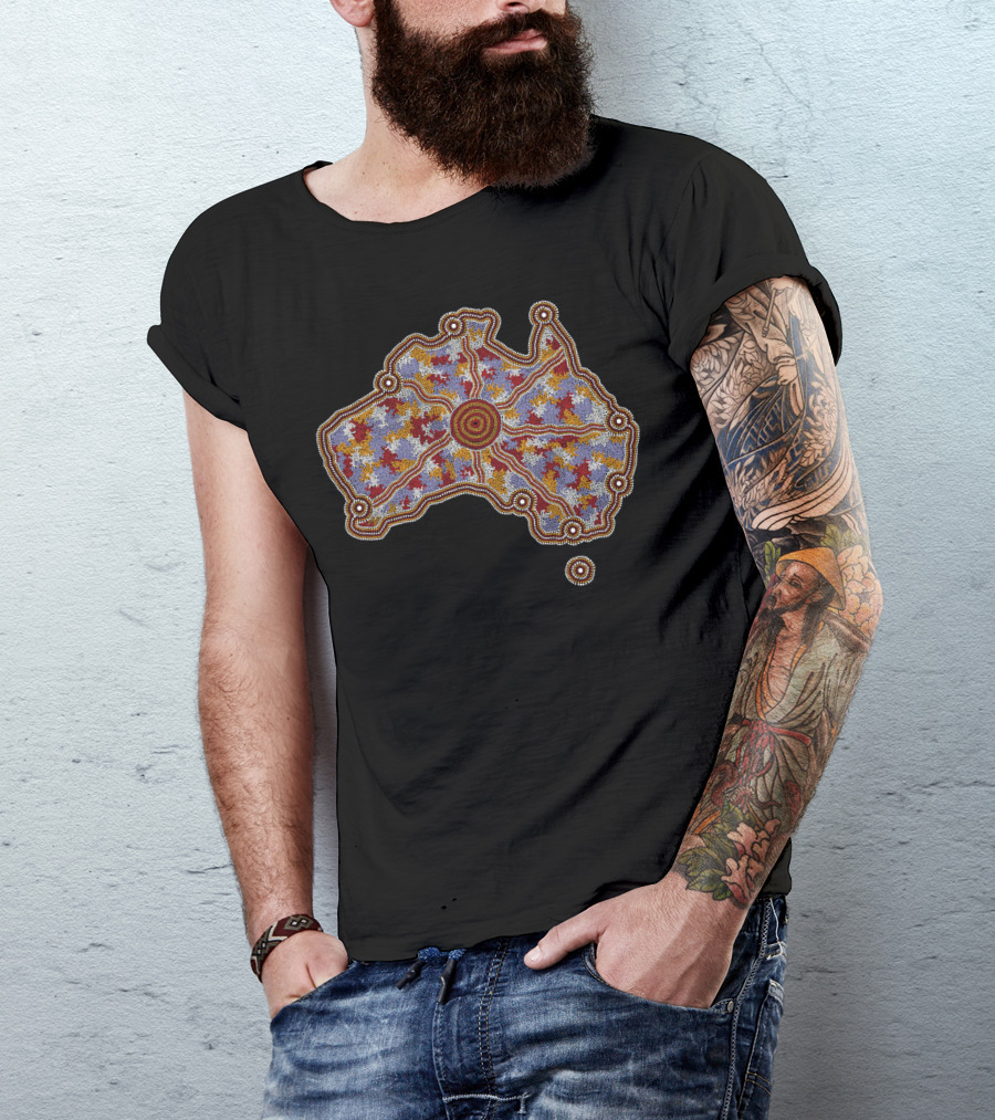 Aboriginal Art Authentic Aboriginal Australia Dot Painting Map T-Shirt