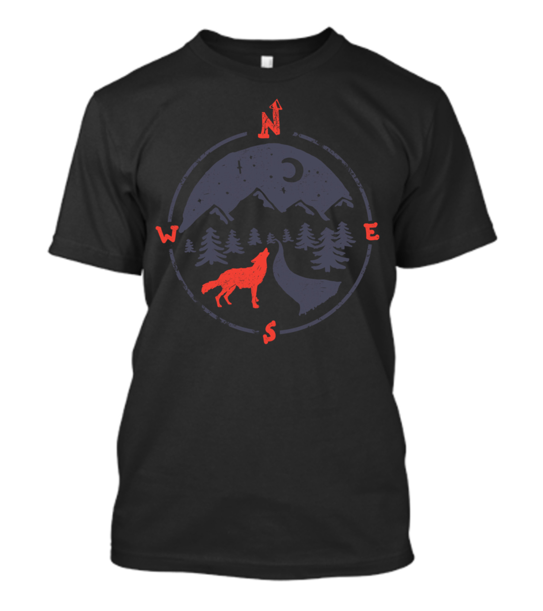 Call Of The North Wolf Compass Mountain Night Sky T-Shirt