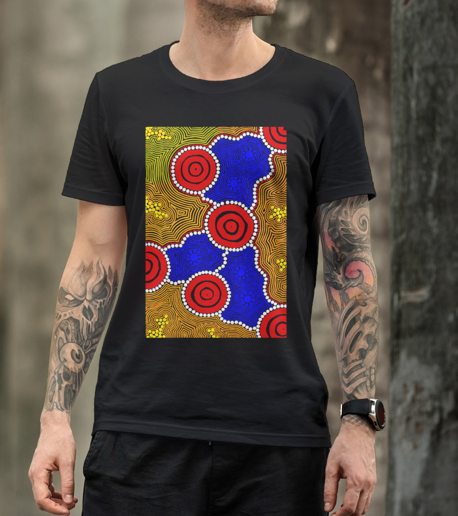 Aboriginal Art Authentic Circles Red Blue Yellow T-Shirt