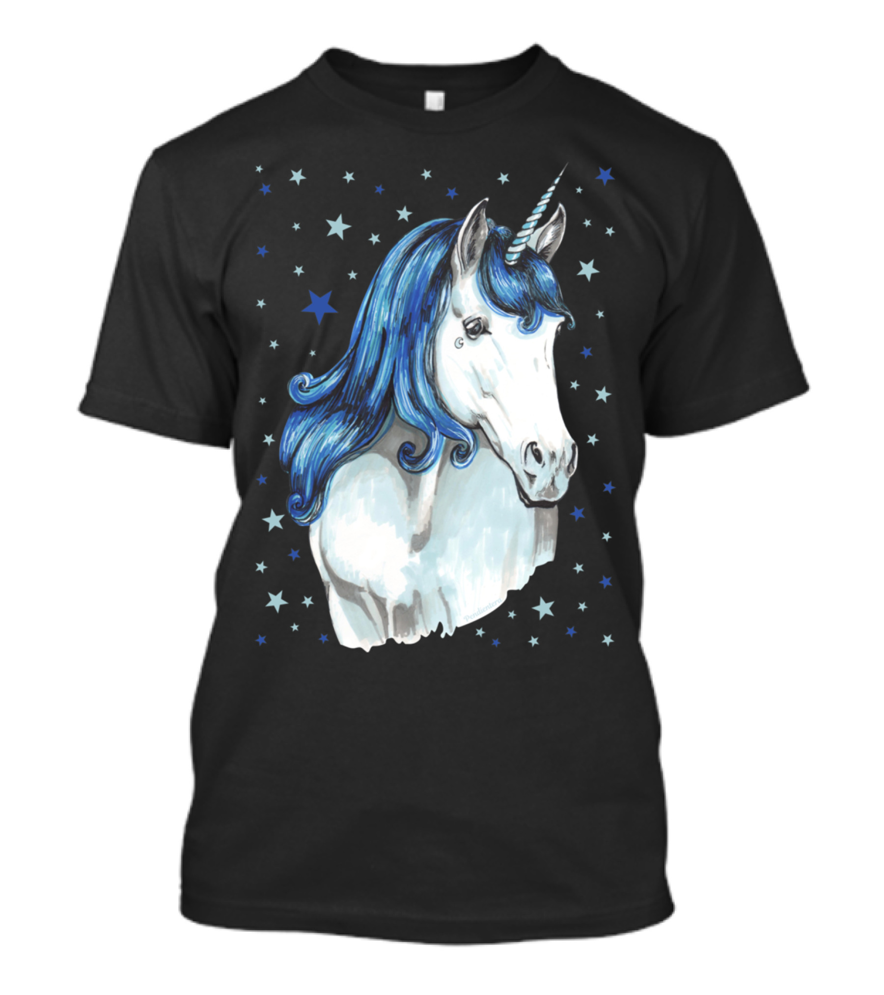 Blue Unicorn With Starry Night Sky T-Shirt