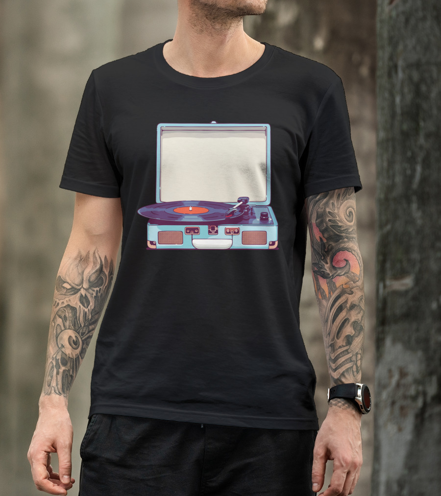 Blue Vintage Suitcase Vinyl Record Player T-Shirt