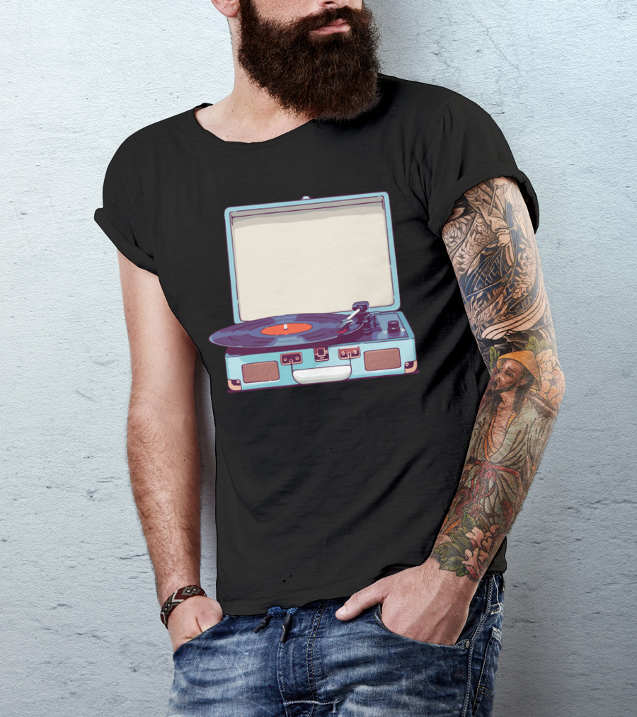 Blue Vintage Suitcase Vinyl Record Player T-Shirt