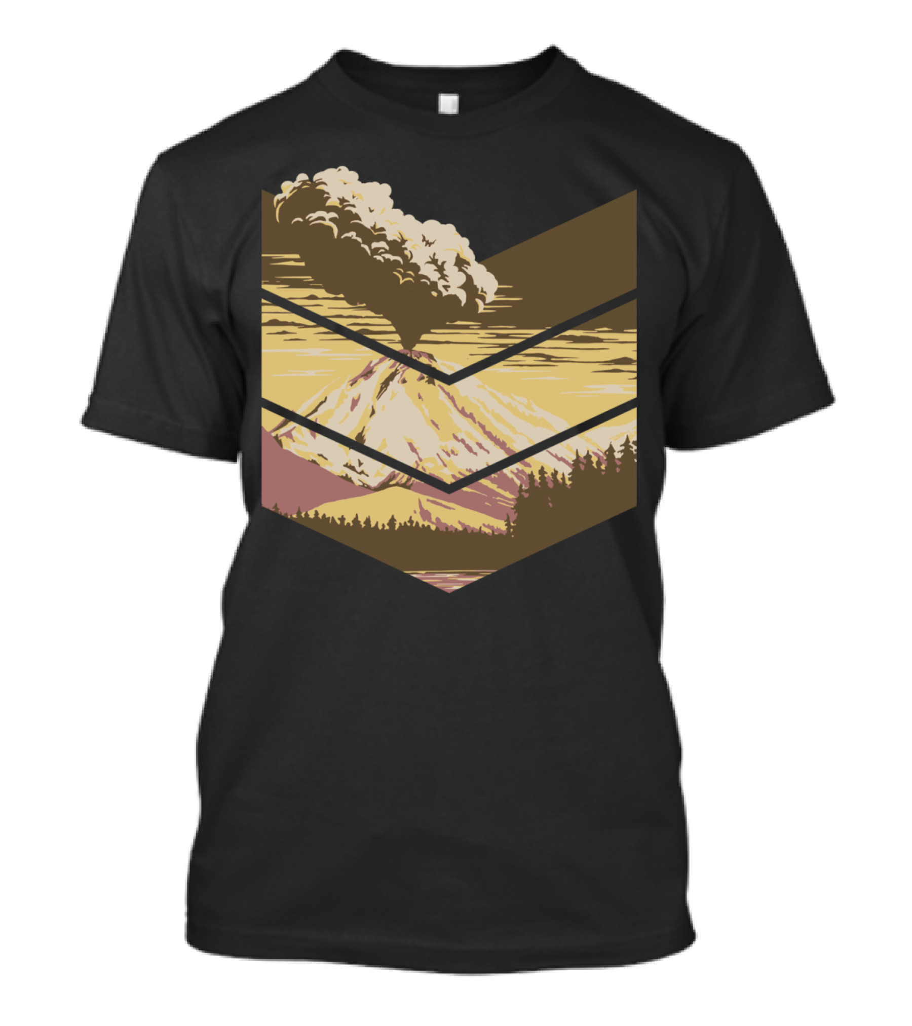 Volcano Eruption Mountain Landscape Forest View T-Shirt