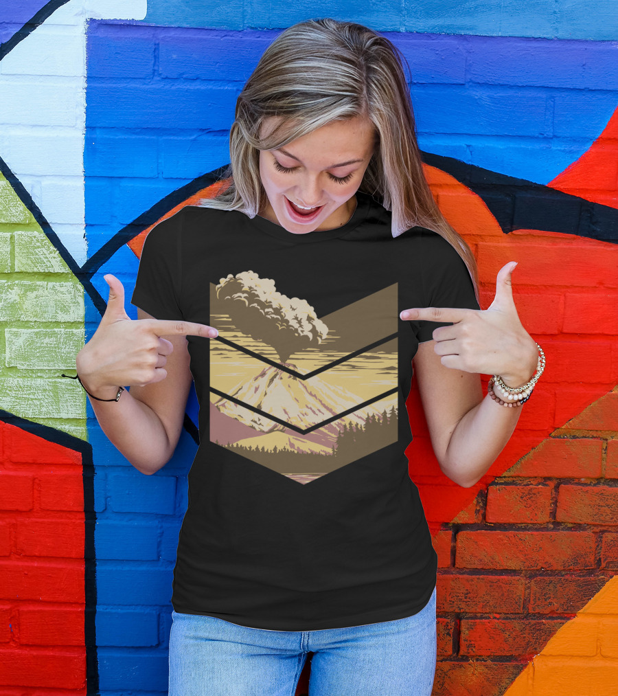 Volcano Eruption Mountain Landscape Forest View T-Shirt