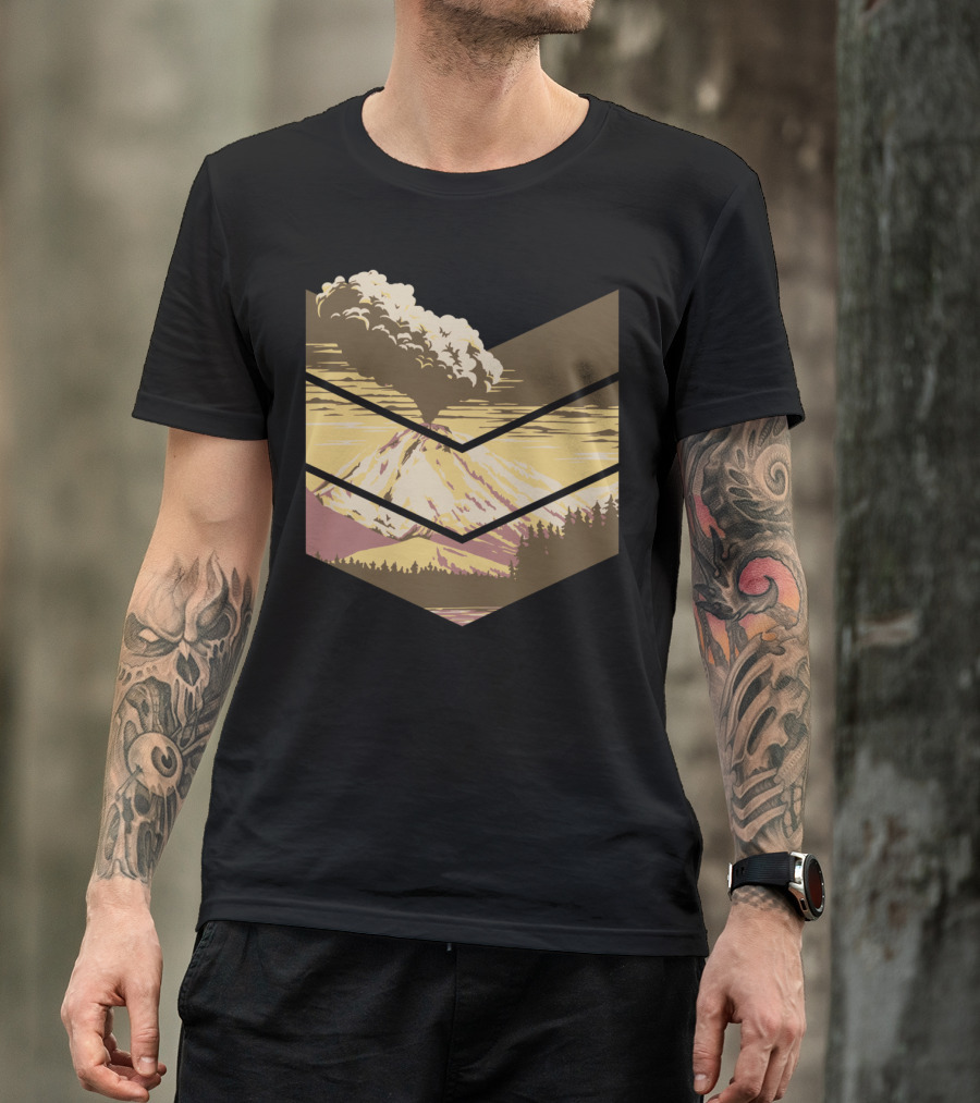 Volcano Eruption Mountain Landscape Forest View T-Shirt