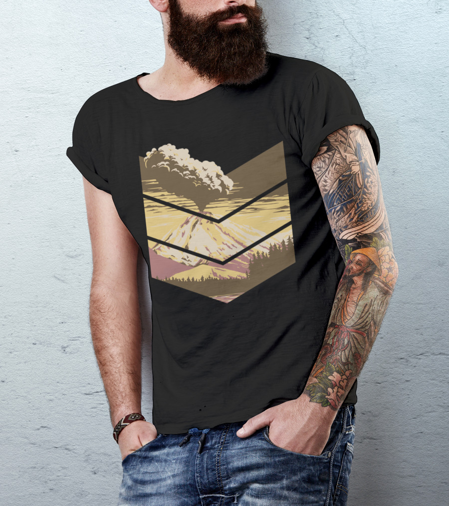 Volcano Eruption Mountain Landscape Forest View T-Shirt