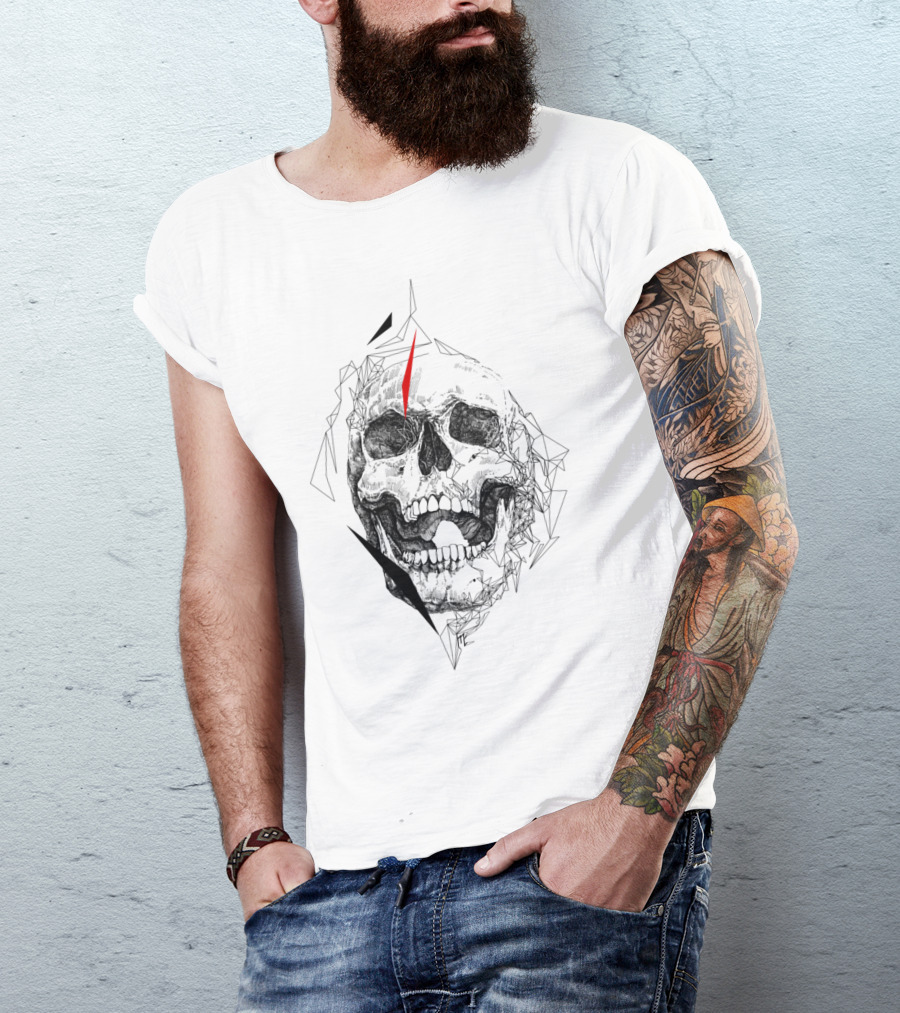Disappearing Skull Fragmented Red Detail T-Shirt