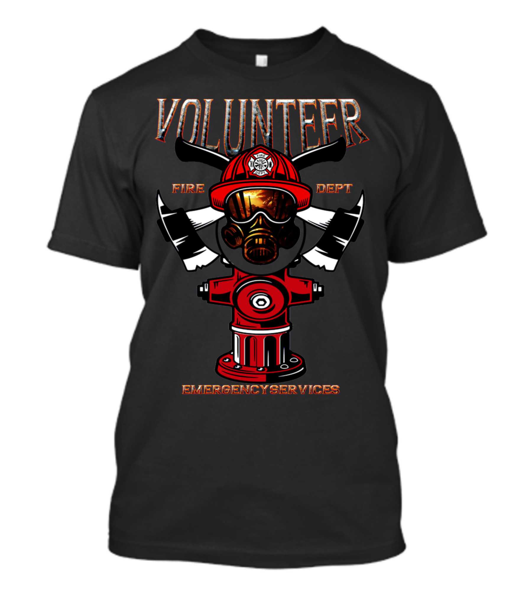 VOLUNTEER FIRE DEPT EMERGENCY SERVICES HYDRANT AXES AND HELMET T-Shirt