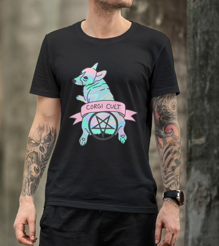 Corgi Cult Witchy Dog Hologram Pentagram 90s T-Shirt