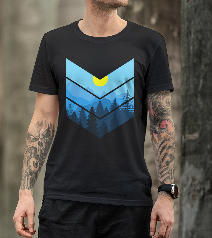 Forest Mountain Sunrise With Pine Trees And Sun T-Shirt
