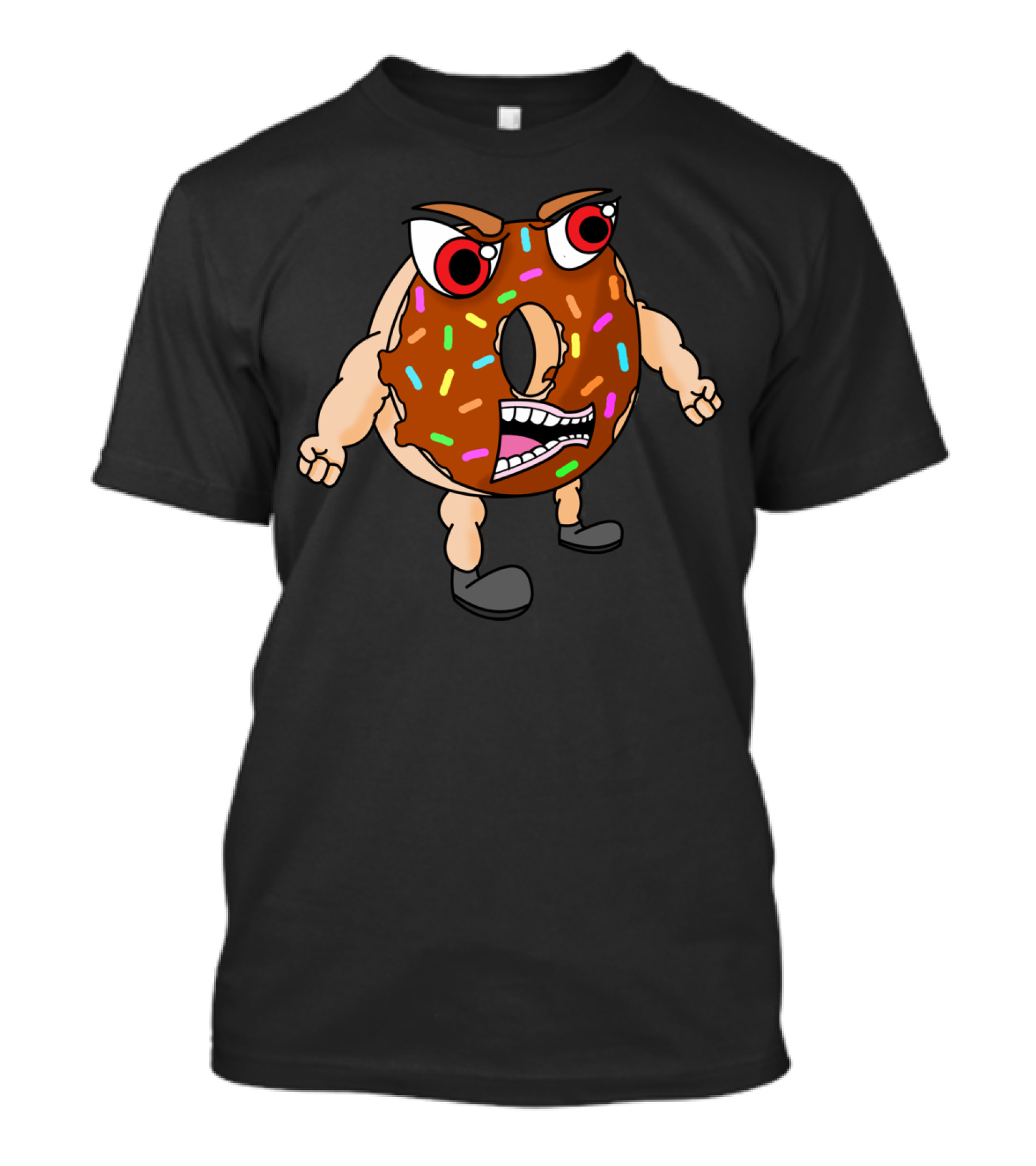 Angry Donut With Muscular Arms And Colorful Sprinkles T-Shirt