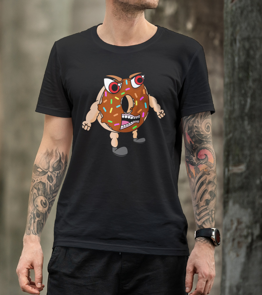 Angry Donut With Muscular Arms And Colorful Sprinkles T-Shirt