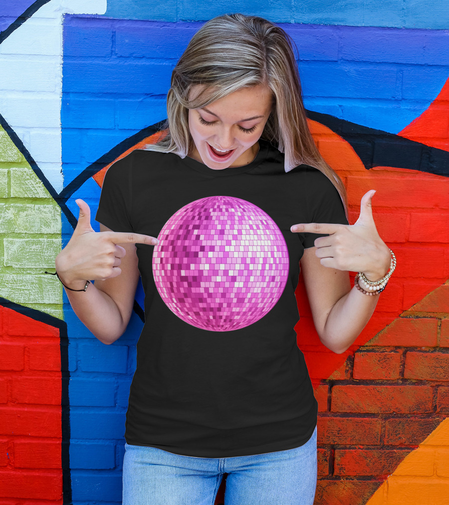 Disco Ball Vintage Dance Discoteque Pink T-Shirt
