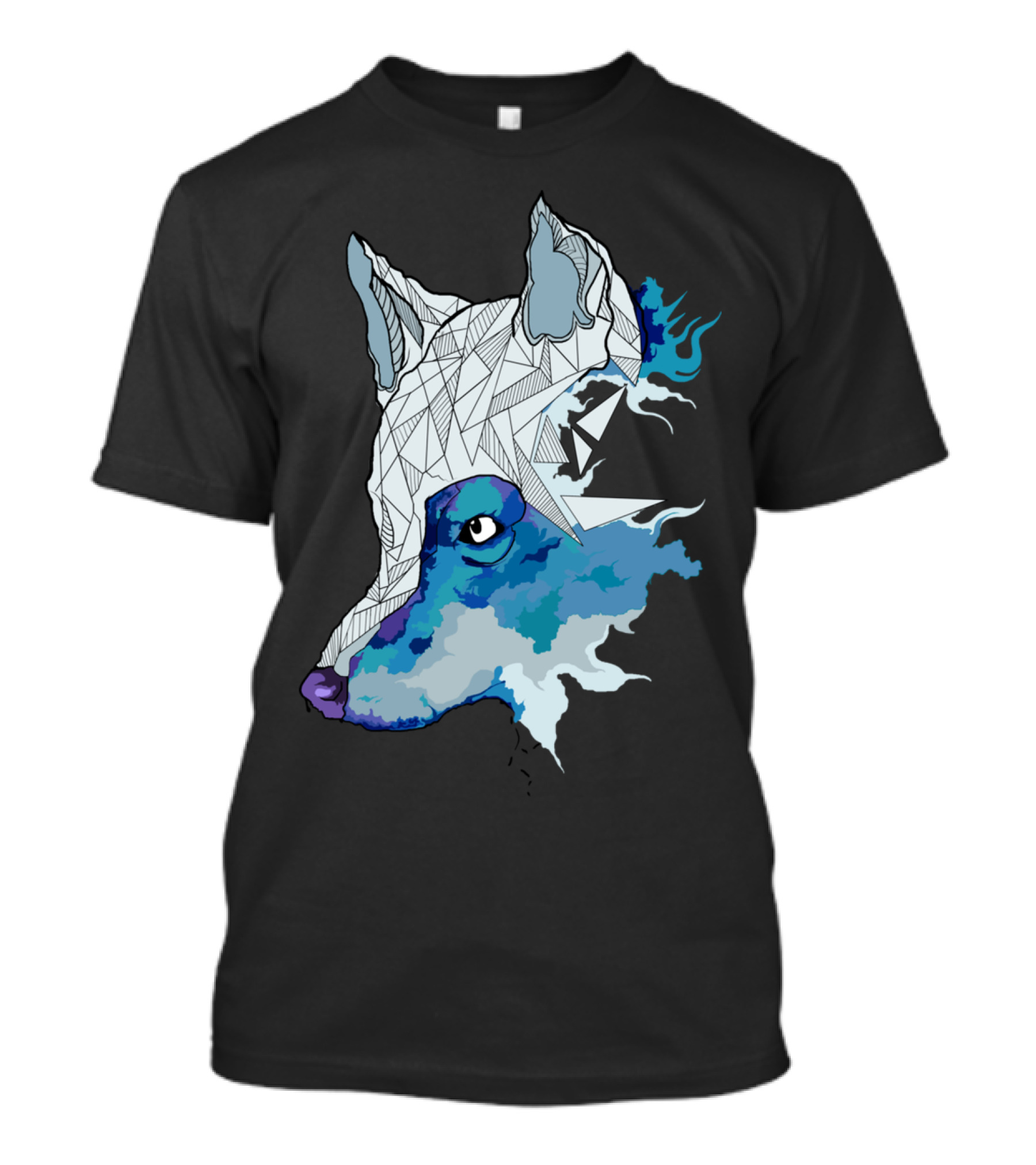 Blue Wolf Geometric Watercolor Fusion T-Shirt