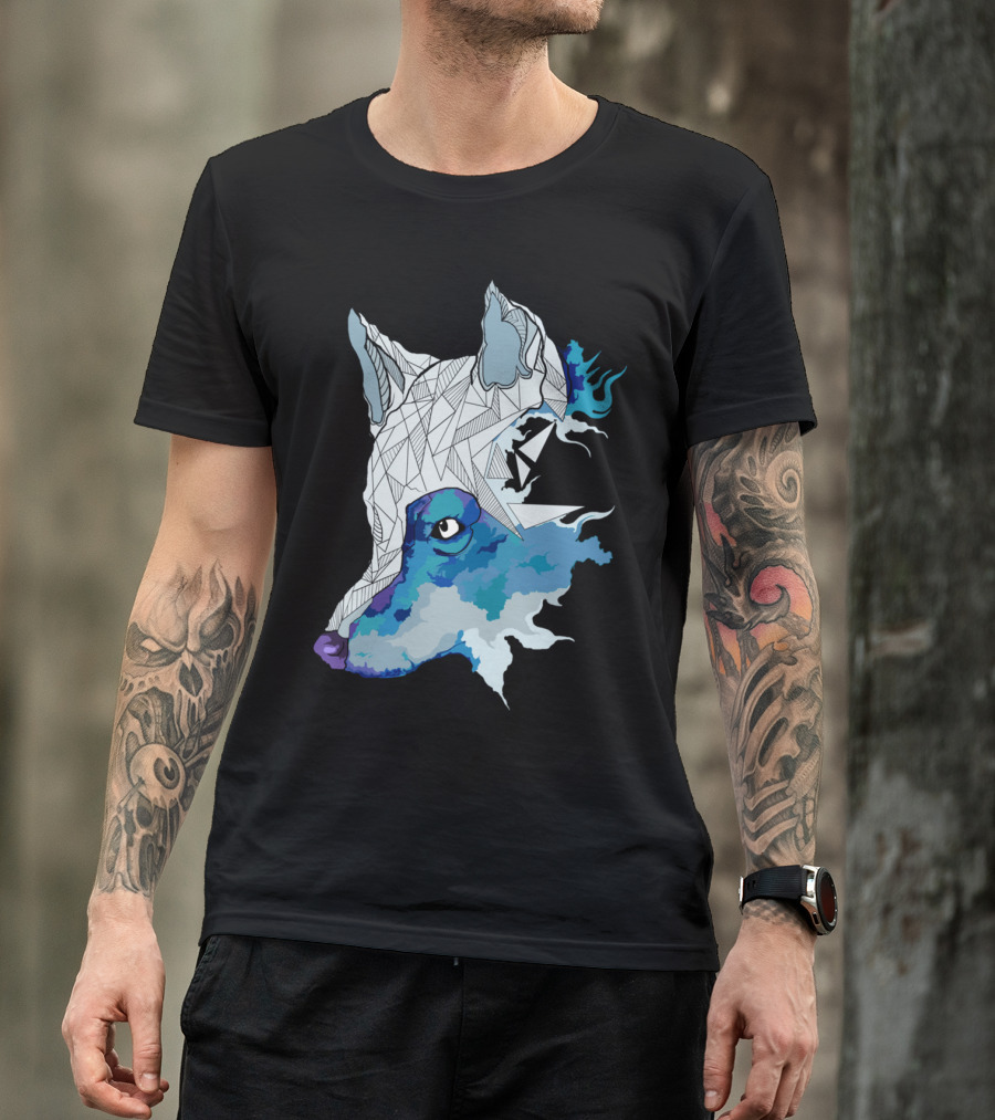 Blue Wolf Geometric Watercolor Fusion T-Shirt
