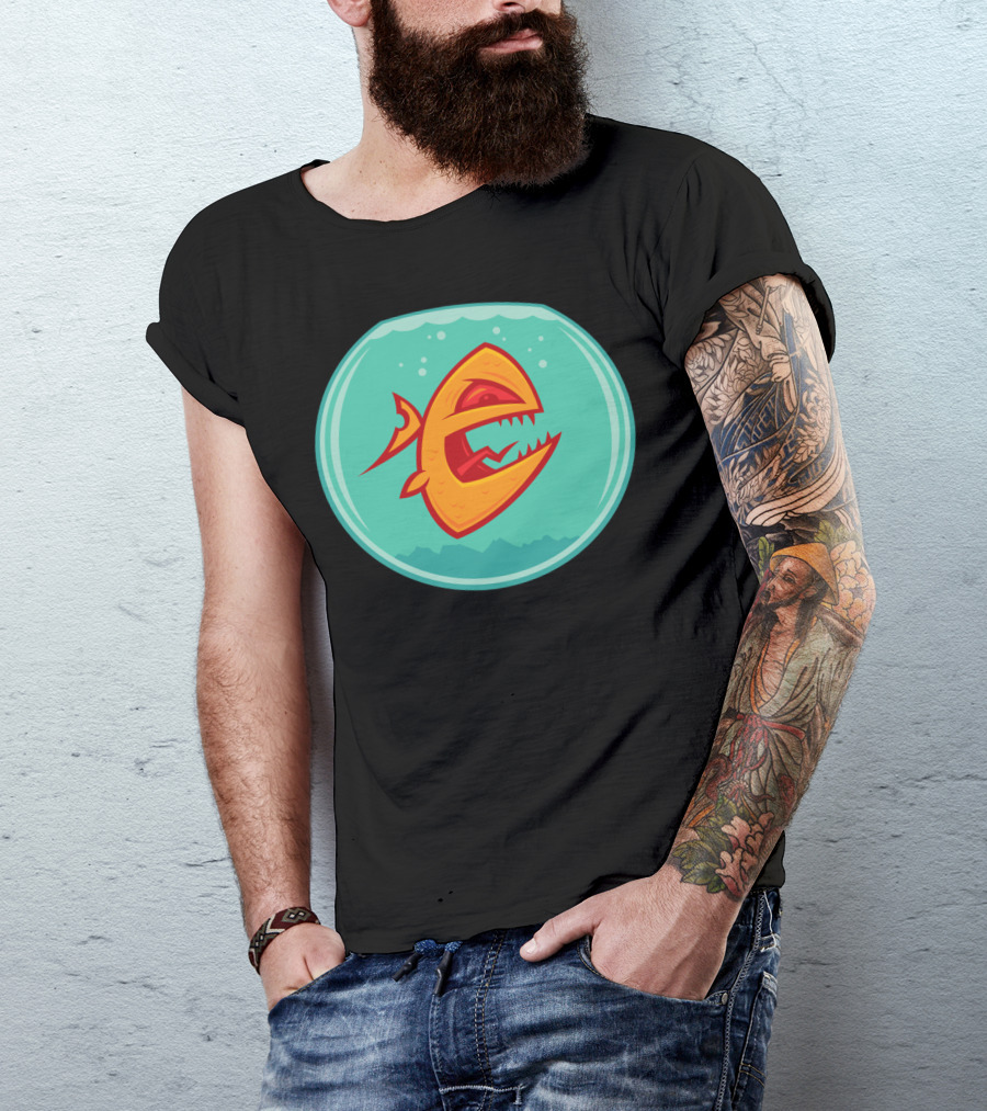 Angry Goldfish Cartoon In Fishbowl T-Shirt
