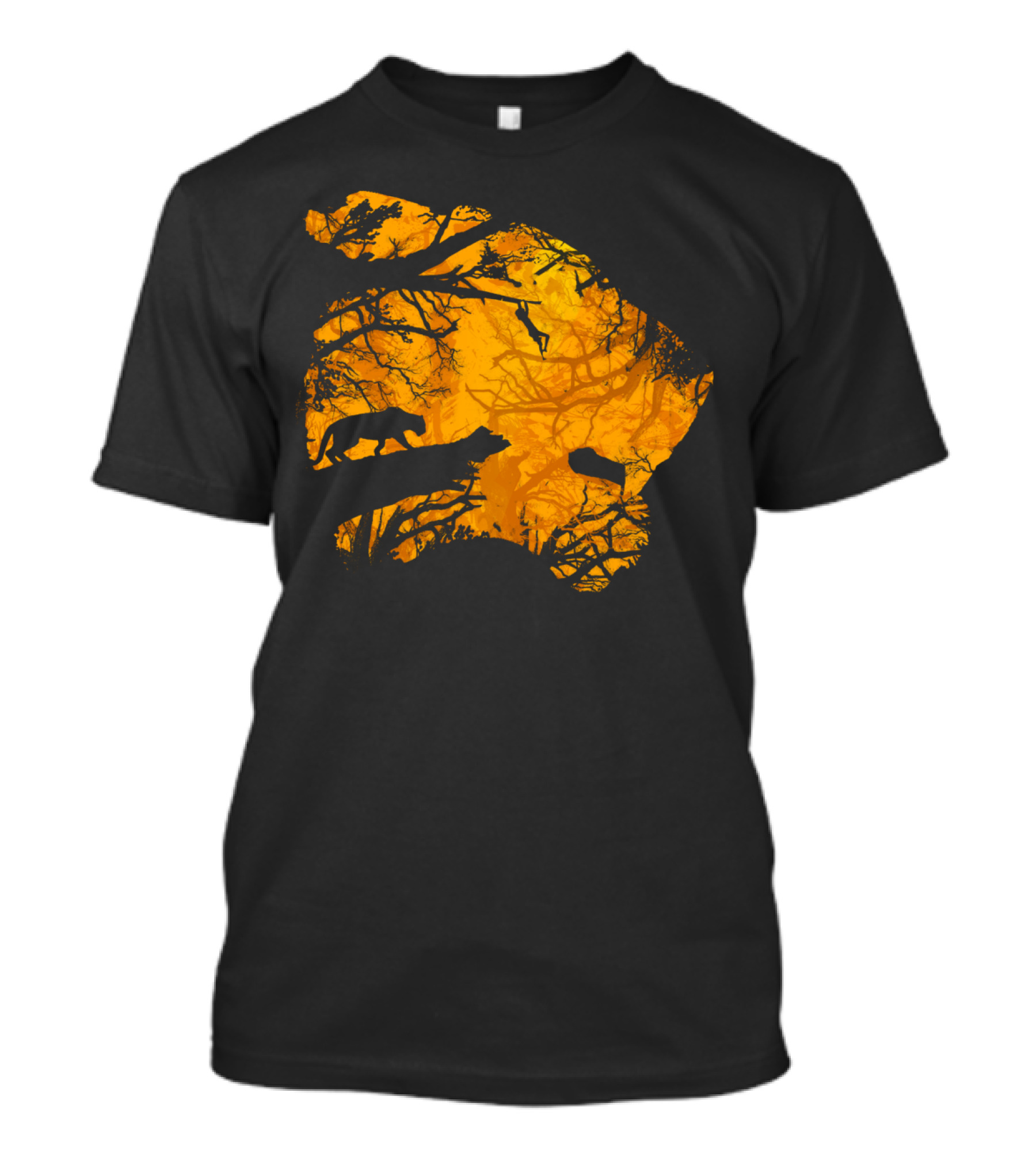 Man Cub Jungle Silhouette Tiger Scene T-Shirt