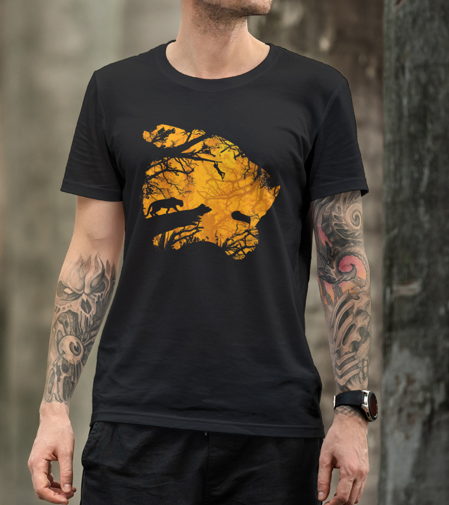 Man Cub Jungle Silhouette Tiger Scene T-Shirt