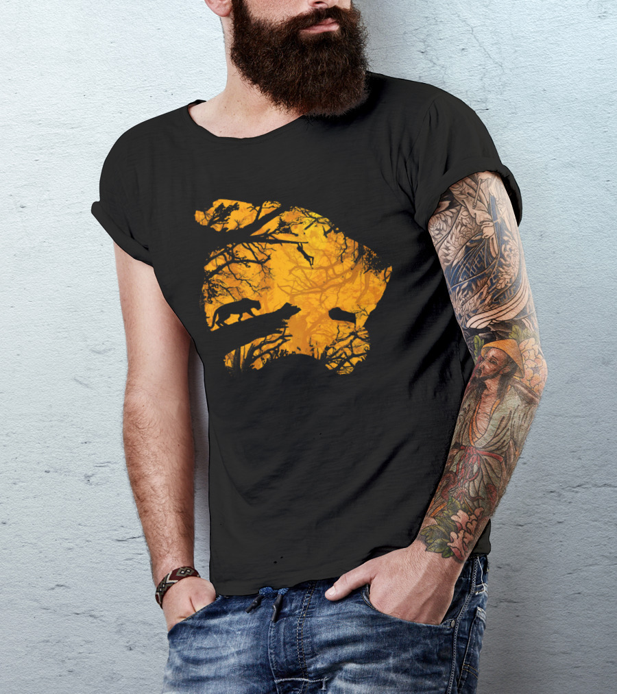 Man Cub Jungle Silhouette Tiger Scene T-Shirt