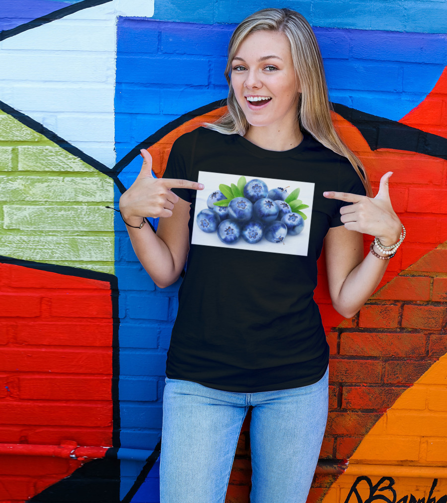 Blueberries With Green Leaves Cluster T-Shirt