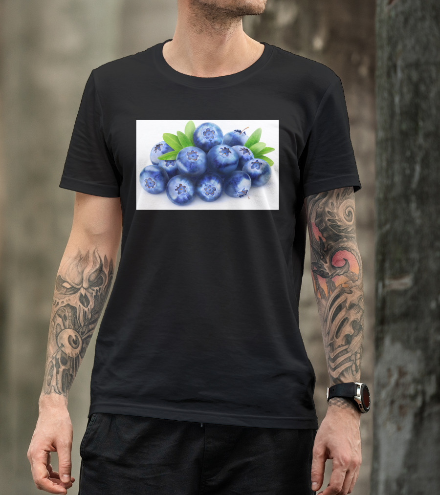 Blueberries With Green Leaves Cluster T-Shirt