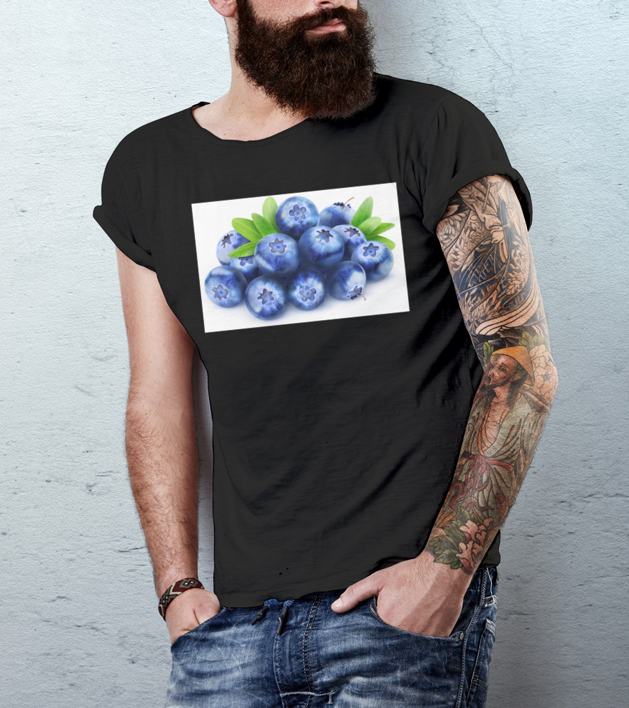 Blueberries With Green Leaves Cluster T-Shirt