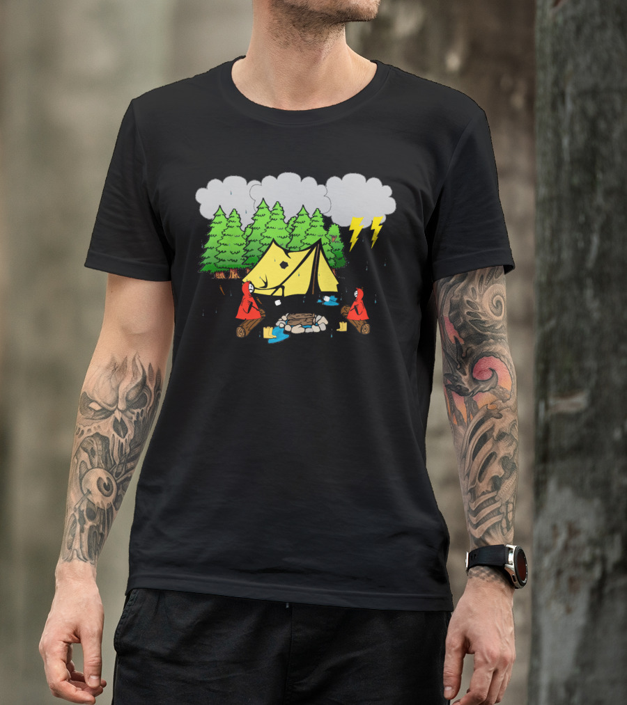 Not A Happy Camper Rainy Thunderstorm Funny Camping Scene T-Shirt