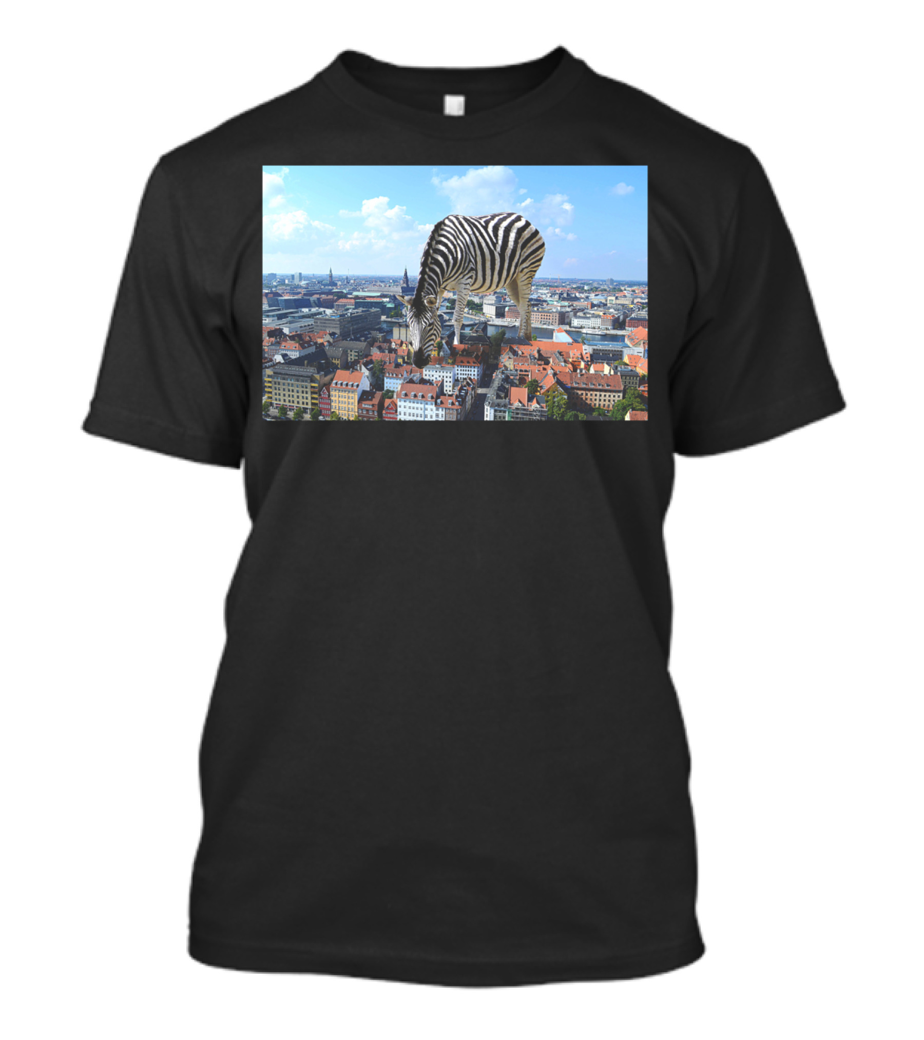 Cornichon For Caterpillar Zebra Over Cityscape T-Shirt