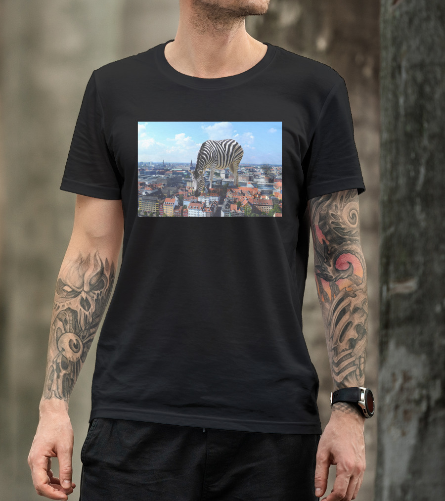 Cornichon For Caterpillar Zebra Over Cityscape T-Shirt