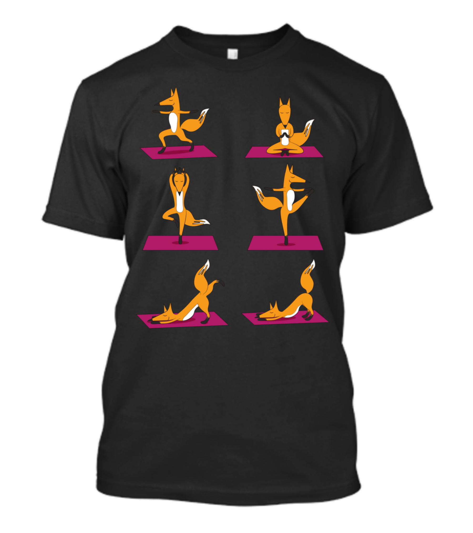 Fox Yoga Poses On Pink Mats T-Shirt