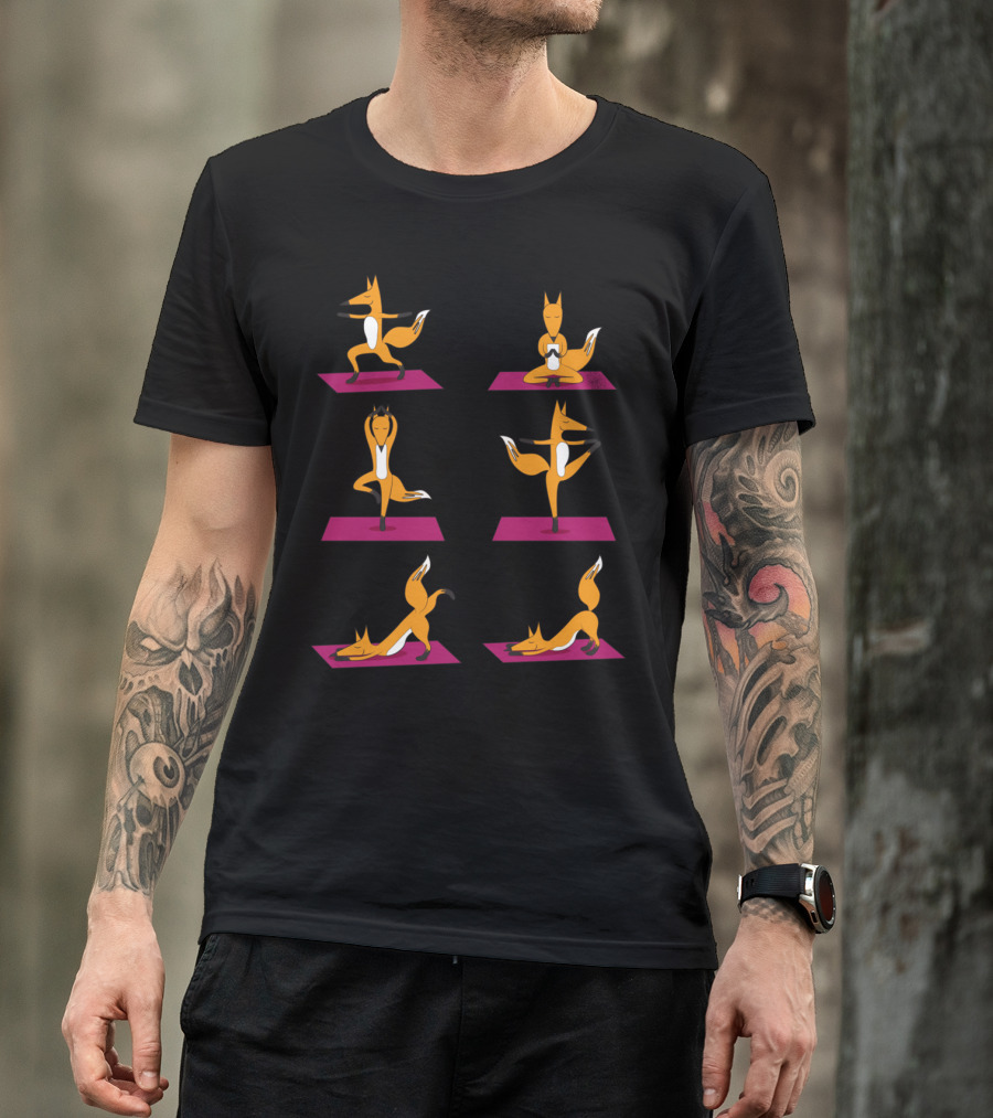Fox Yoga Poses On Pink Mats T-Shirt