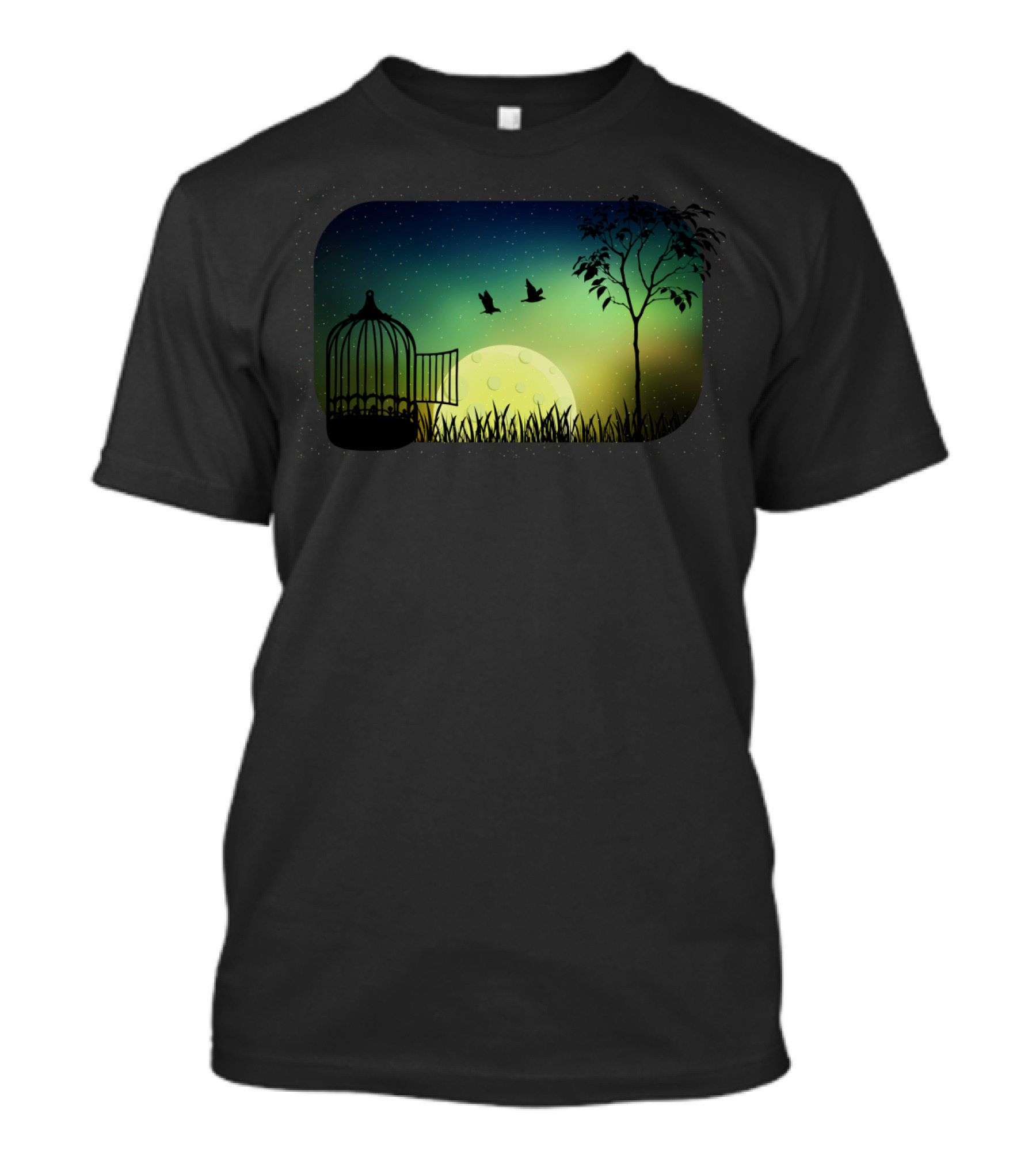 Released To Moonlight Open Cage Birds Fly Free Under Starry Night Sky T-Shirt