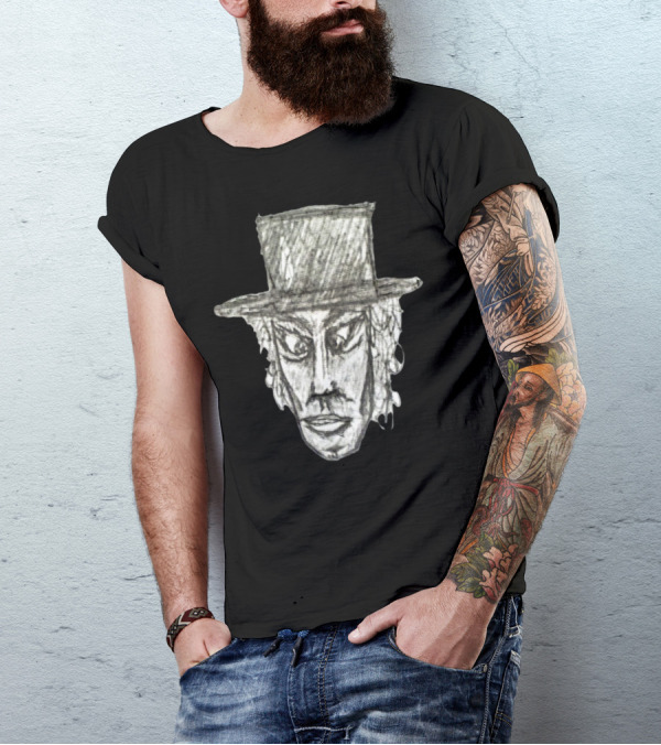 Man With Hat Head Pencil Drawing Illustrat Iconic Top Hat Sketch T-Shirt