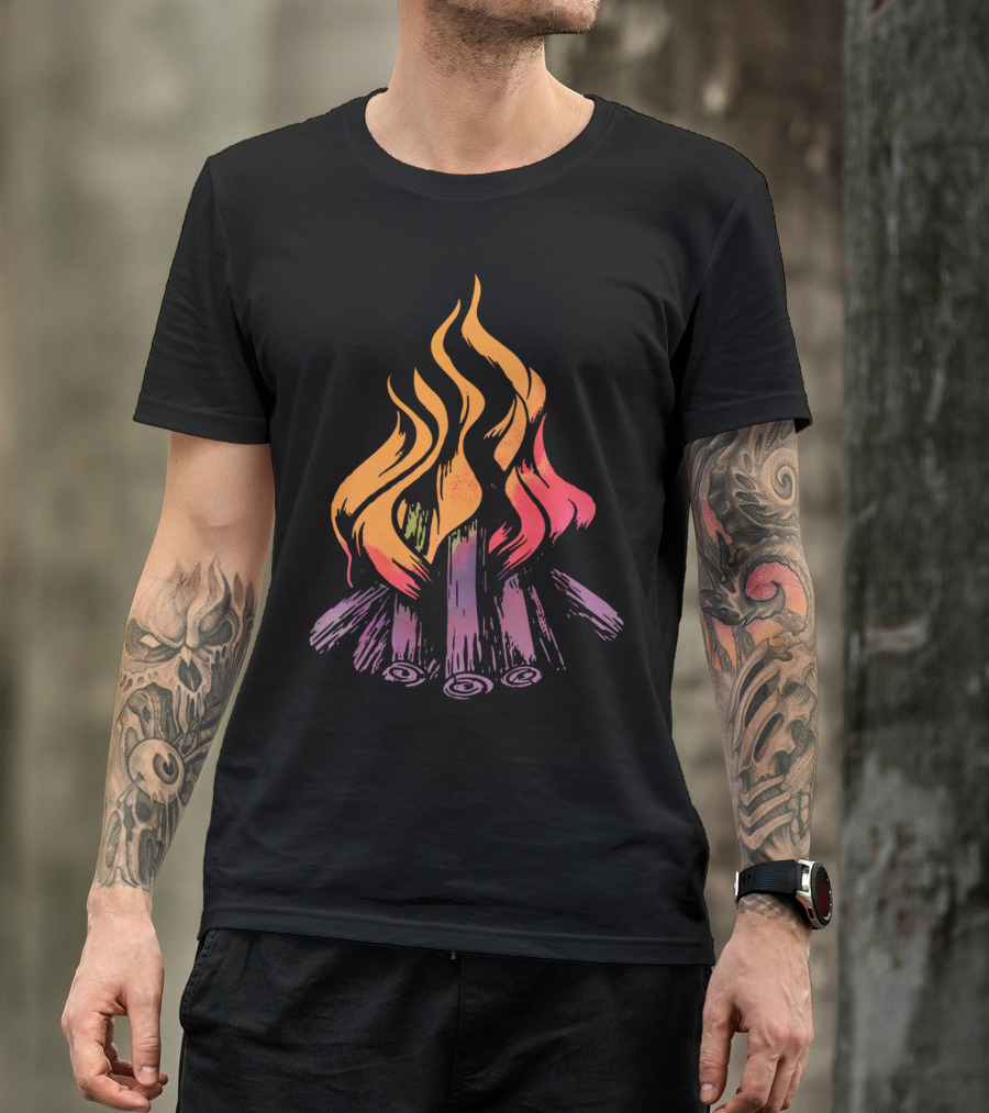 Camp Fire Colorful Flames And Logs T-Shirt