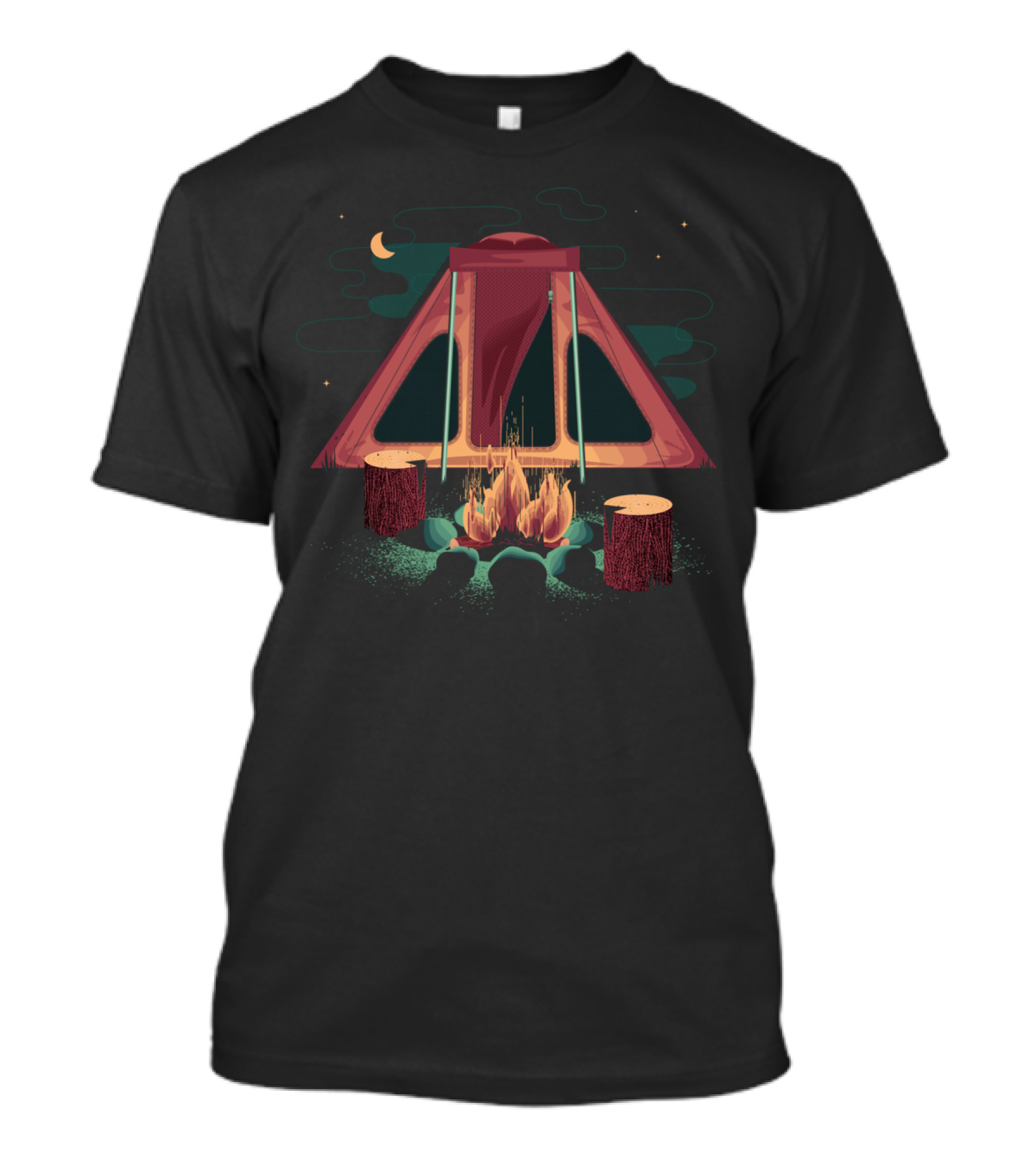 Camp Fire Tent Under Starry Night With Logs T-Shirt