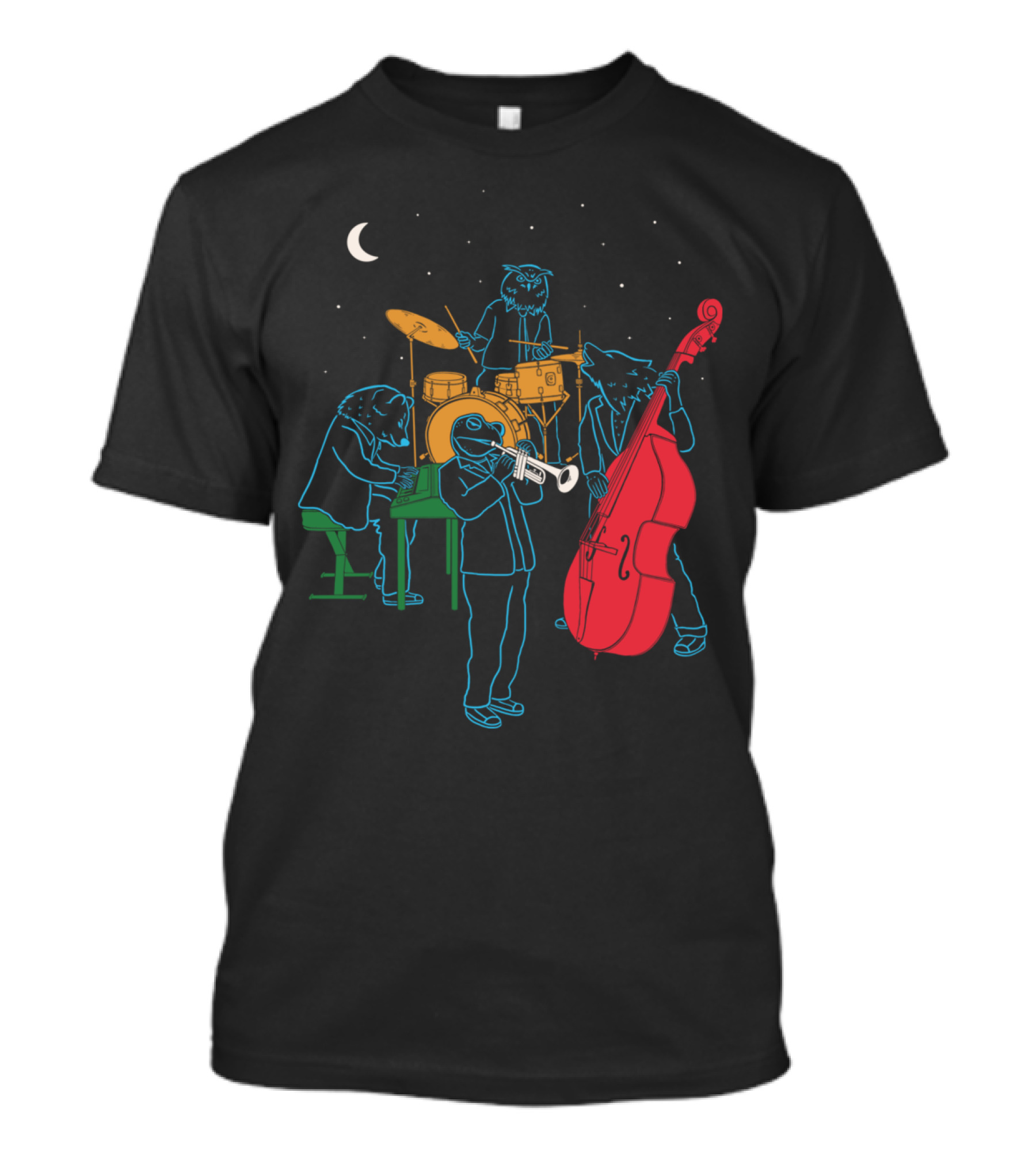 Animals Playing Jazz Under Moon And Stars T-Shirt