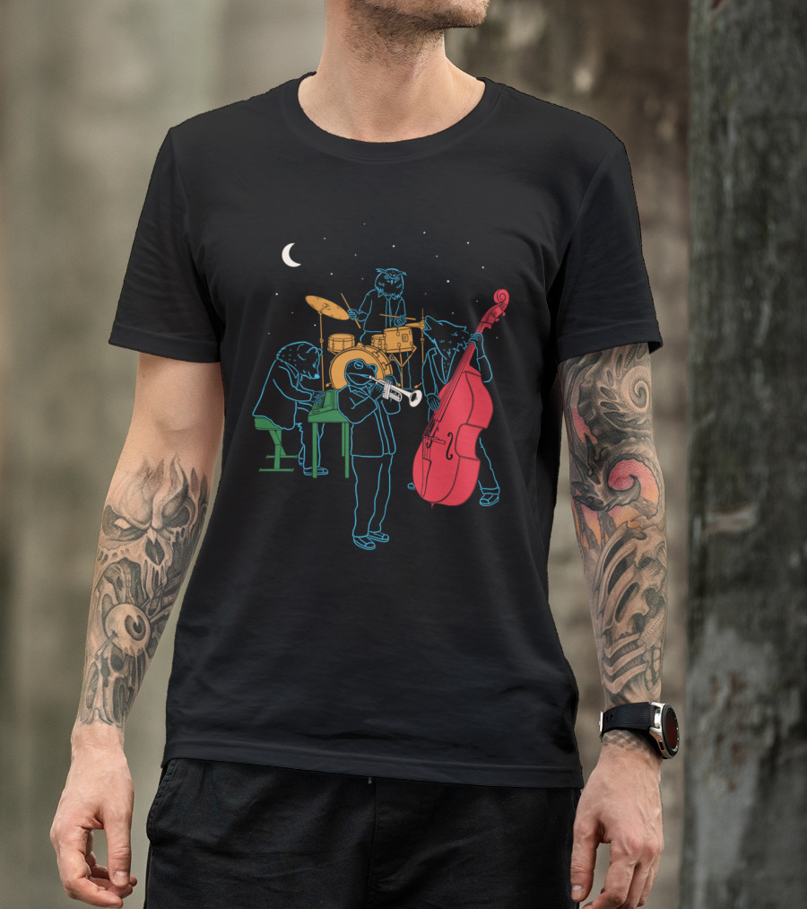 Animals Playing Jazz Under Moon And Stars T-Shirt
